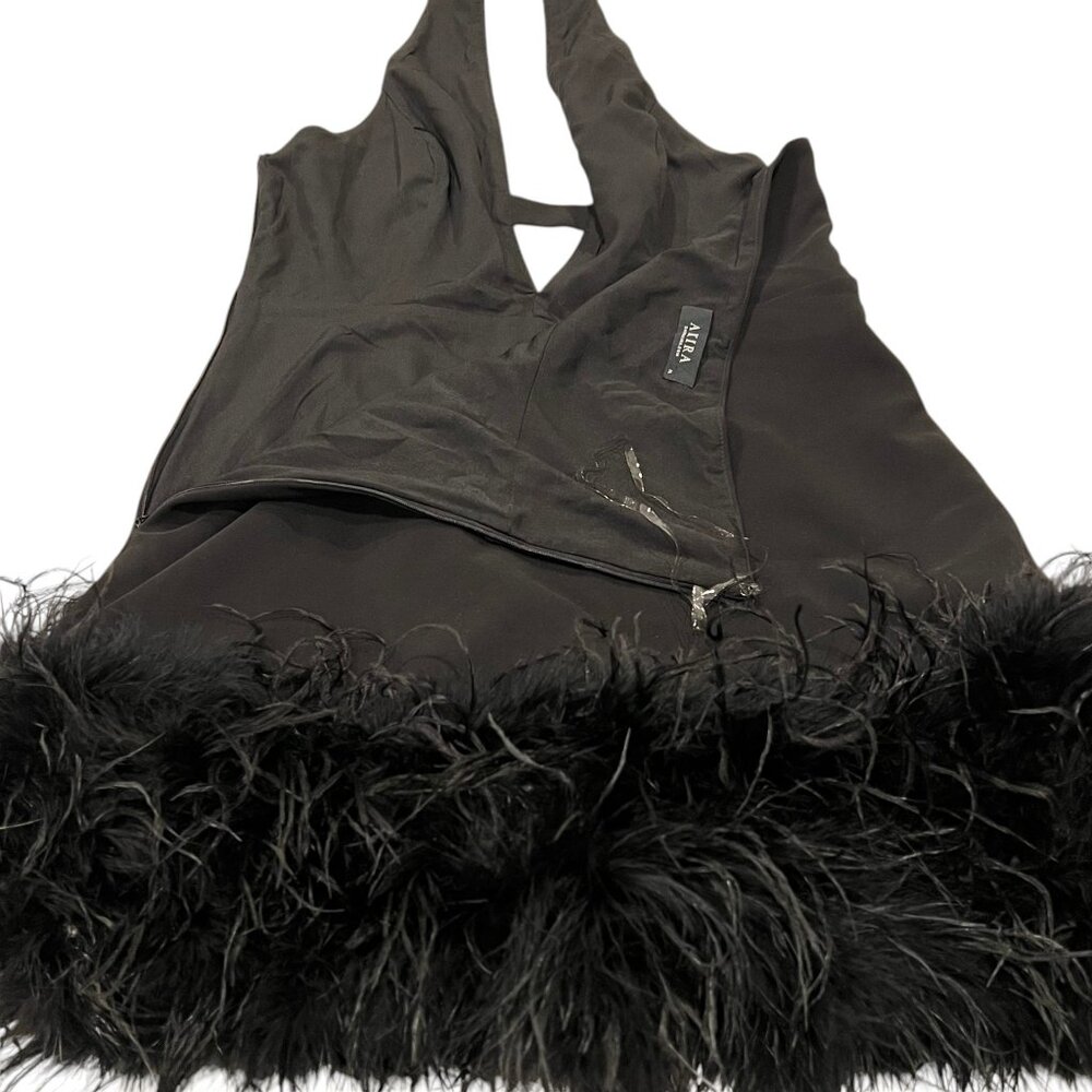 Akira Noel Halter Deep V Feather Trim Mini Dress, Black, XL - Picture 8 of 13